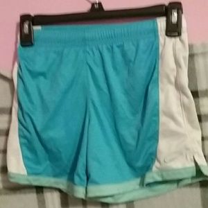Blue and white running shorts